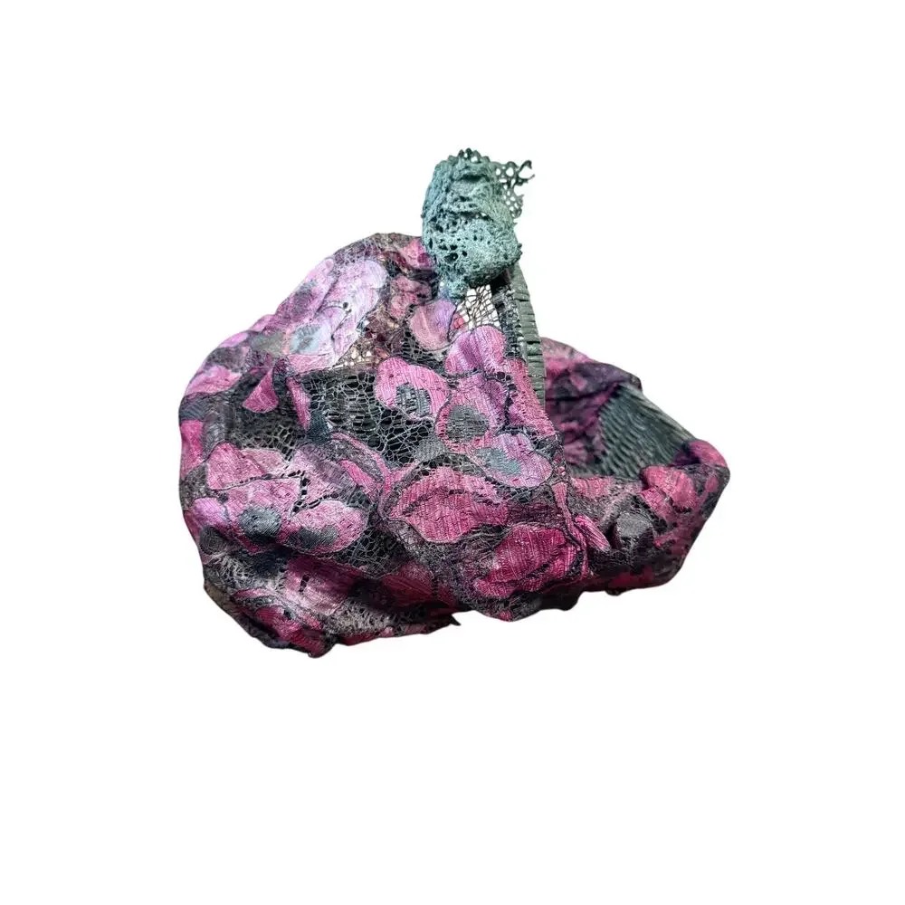 Vintage Green & Purple Lace Wrapped Basket